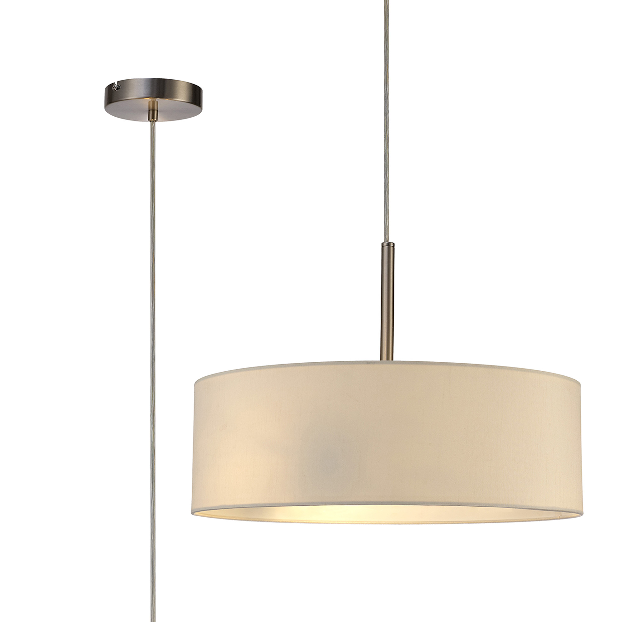 DK0716  Baymont 45cm 3 Light Pendant Satin Nickel, Ivory Pearl/White